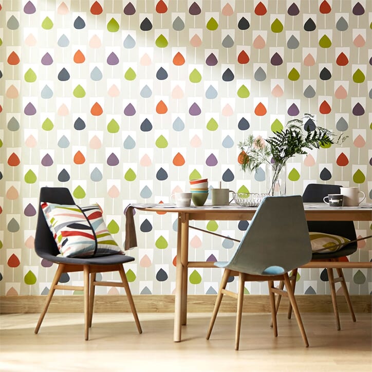 HLOH111320 Scion-Lohko-wallpaper-Sula-rain-drop-pink-green-blue-red-retro-palette-tetra-cushion-funky-dinning-room.jpg